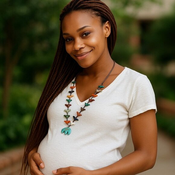Vintage Zuni Double Strand Bird Fetish Turquoise Bear Necklace Multi-Stone 28" - Picture 11 of 12